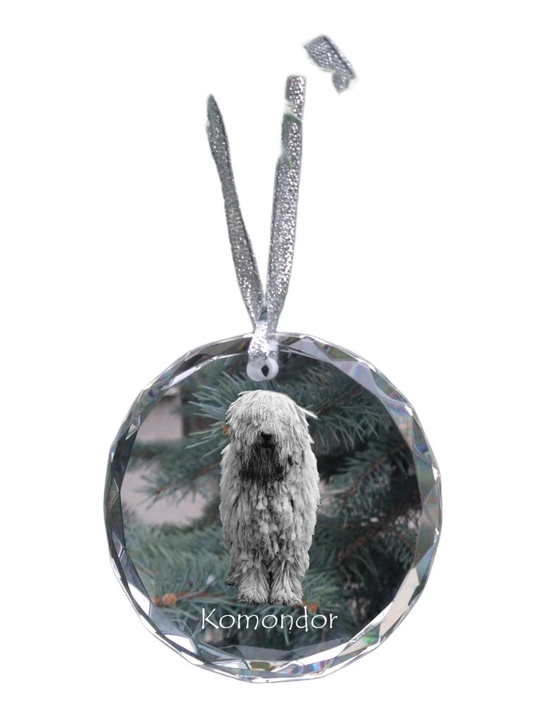 Komondor - Kristallkugel mit Foto, Hundebild im Kristall, personalisierter Christbaumschmuck von Art-Dog.