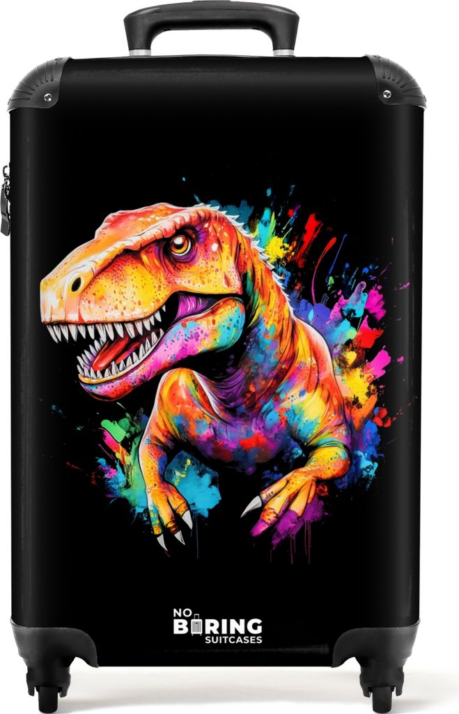 NoBoringSuitcases.com Koffer Handgepäck Trolley Rollkoffer Kleine Reisekoffer mit 4 Rollen - Dinosaurier mit buntem Graffiti - Cabin Size < 55x4...
