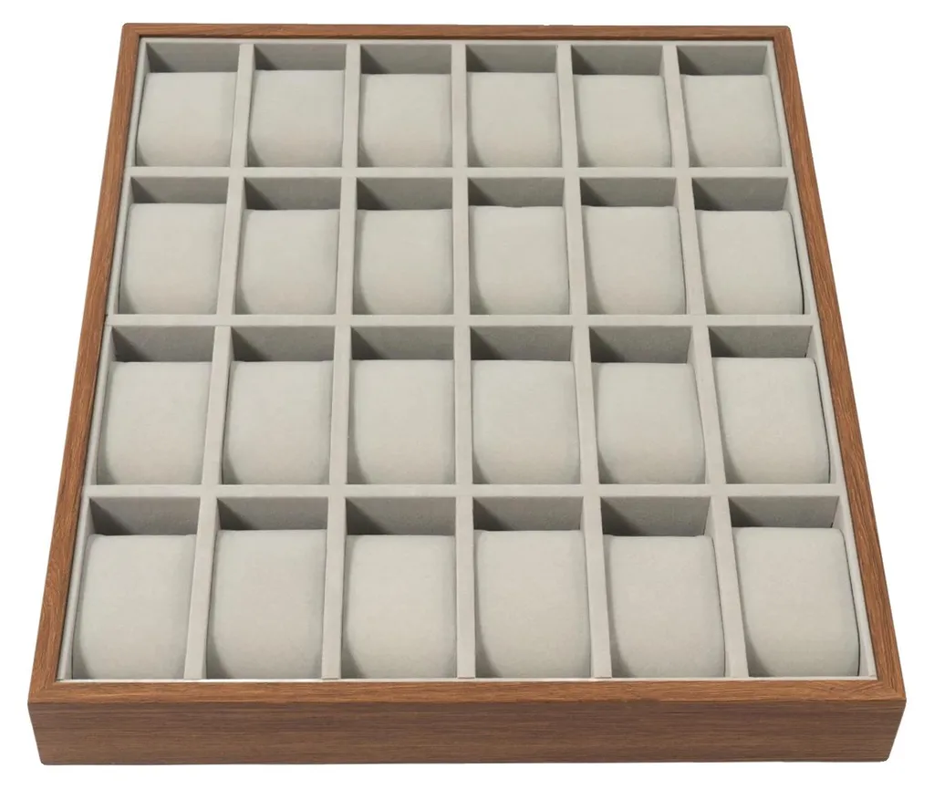 Organiseur de montres grande capacité 24 places, design bois et gris