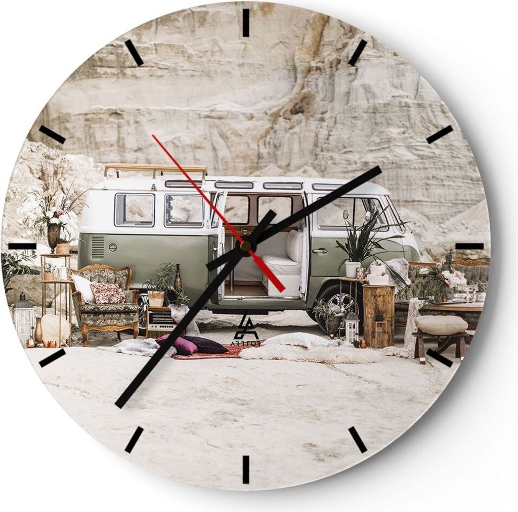Wanduhr - Rund - Glasuhr - Wohnmobil Boho Möbel - 40x40cm - Schleichendes Uhrwerk - Lautlos - zum Aufhängen bereit - Dekoration Modern - Wanddeko...