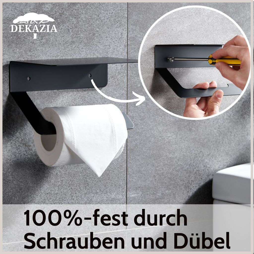 Toilettenpapierhalter Ablage Holz schwarz matt Metall, 23,99 €