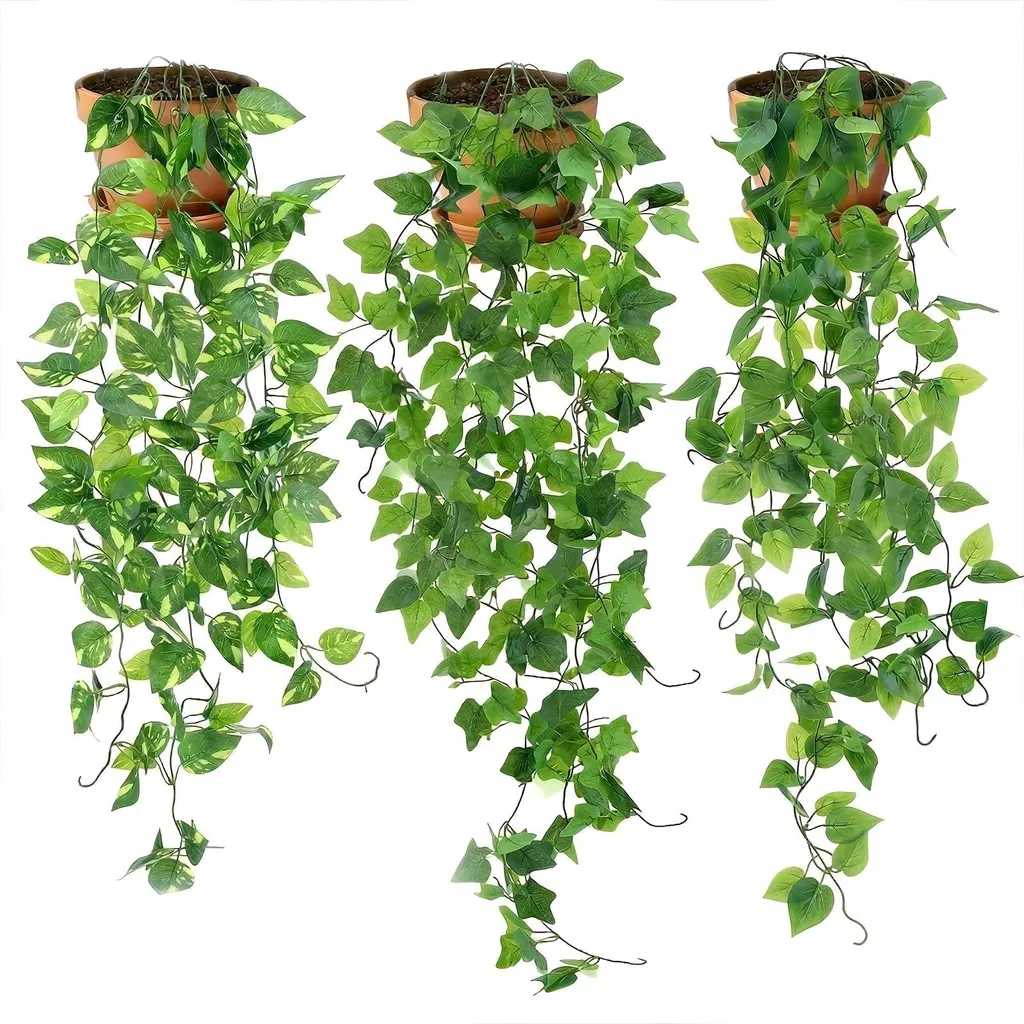 Lierre artificiel tombant et vrilles d'eucalyptus décoratives 1m