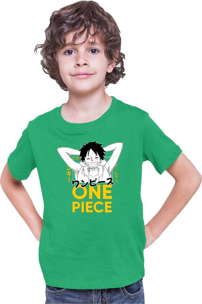 Kinder T-Shirt Japan Anime Manga One Manga Piece Anime Luffy 03 Smile, 9-11 Jahr - 140 / Grün