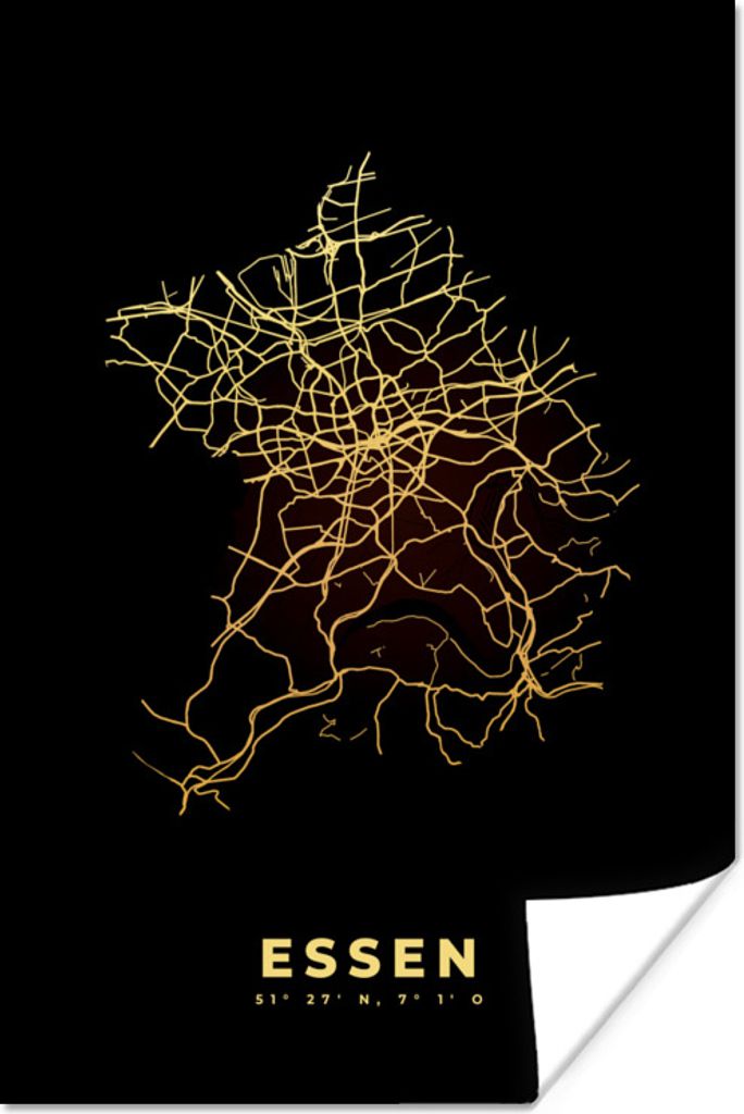 MuchoWow Poster Karte - Gold - Essen - Stadtplan - Karte 20x30 cm - Papierdruck