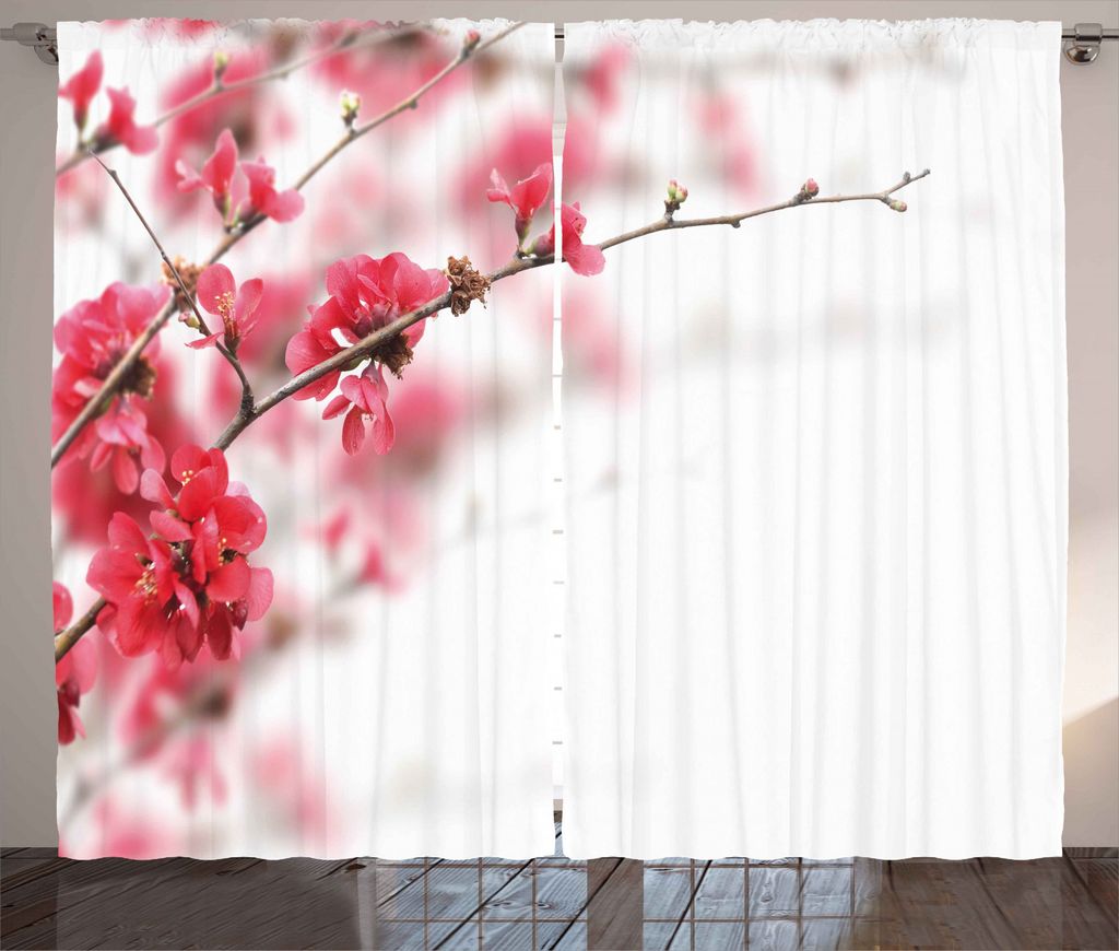 ABAKUHAUS japanisch Rustikaler Vorhang, Kirschblüten Misty, Wohnzimmer Universalband Gardinen mit Schlaufen und Haken, 280 x 245 cm, Pink Weiß