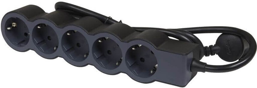 Legrand Flache Steckdosenleiste 5x Steckdose, 1,5 Meter Kabel Schwarz, (KE07)