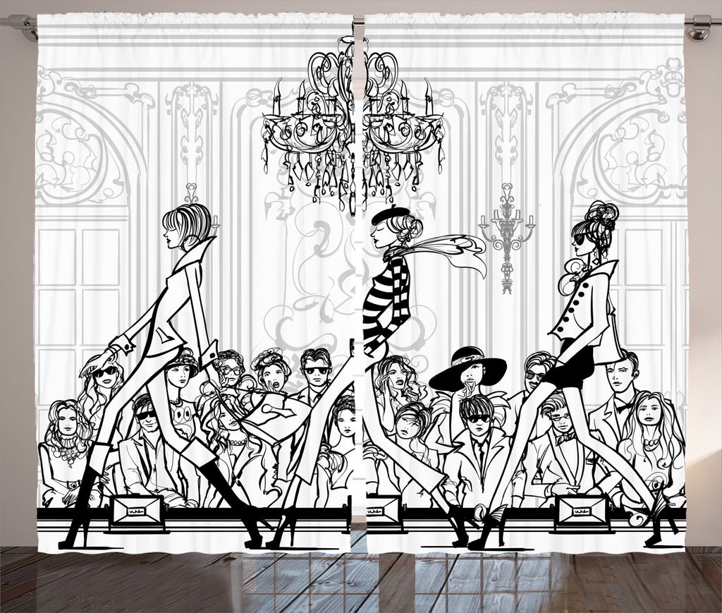 ABAKUHAUS Mode Rustikaler Gardine, Mode-Frauen-Laufsteg, Schlafzimmer Kräuselband Vorhang mit Schlaufen und Haken, 280 x 225 cm, Weiß schwarz