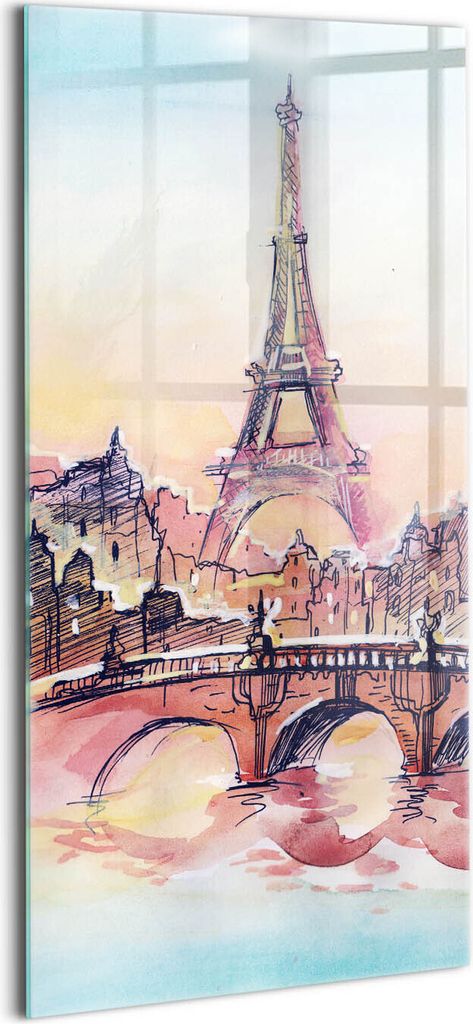 Designer Glasbild - Wandbild - Glas Bild - 50x100 cm - Gemalte Ansicht Von Paris