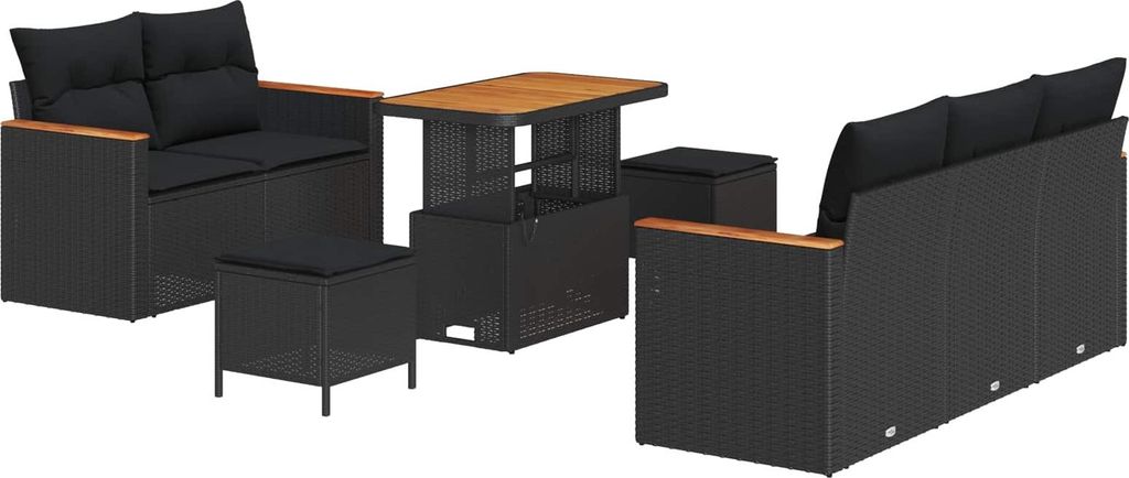 Gartensofa-set 8 pcs Schwarz Poly-Rattan