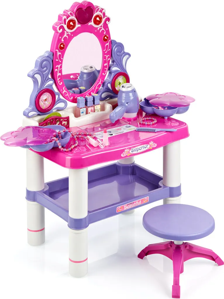 Coiffeuse pour enfants Kids World avec tiroir de rangement et tabouret