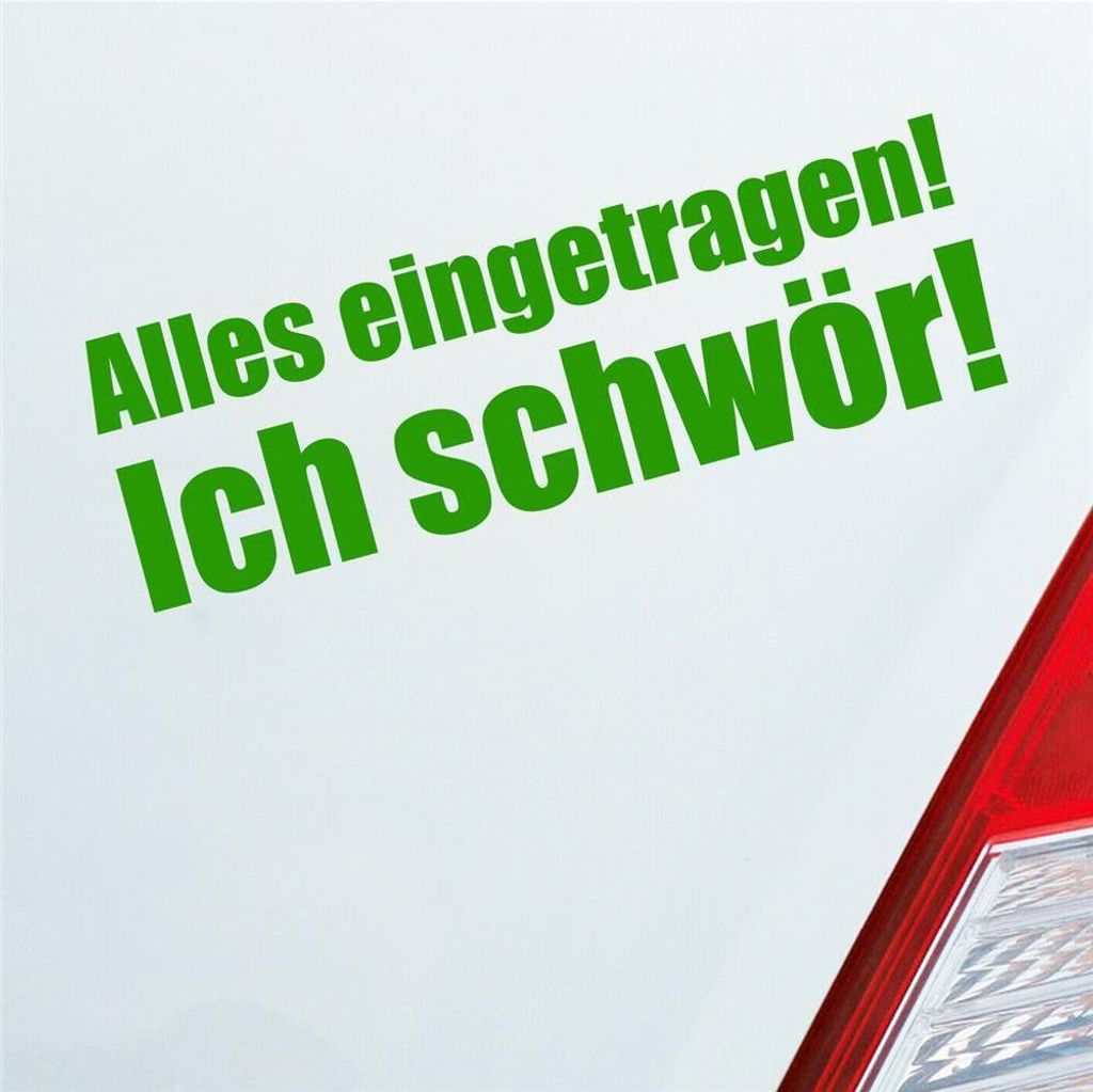 Auto Aufkleber Alles eingetragen! Ich schwör! Tuning 19x6,1 cm Hellgrün Sticker Heckscheibenaufkleber