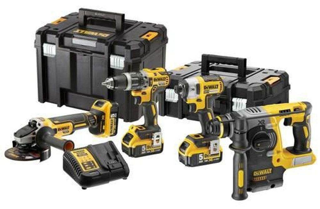 DEWALT Elektrowerkzeug-Set Combo 18V DCK422P3T mit Winkelschleifer DCG405, Bohrhammer DCH273, Bohrschrauber DCD796 und S