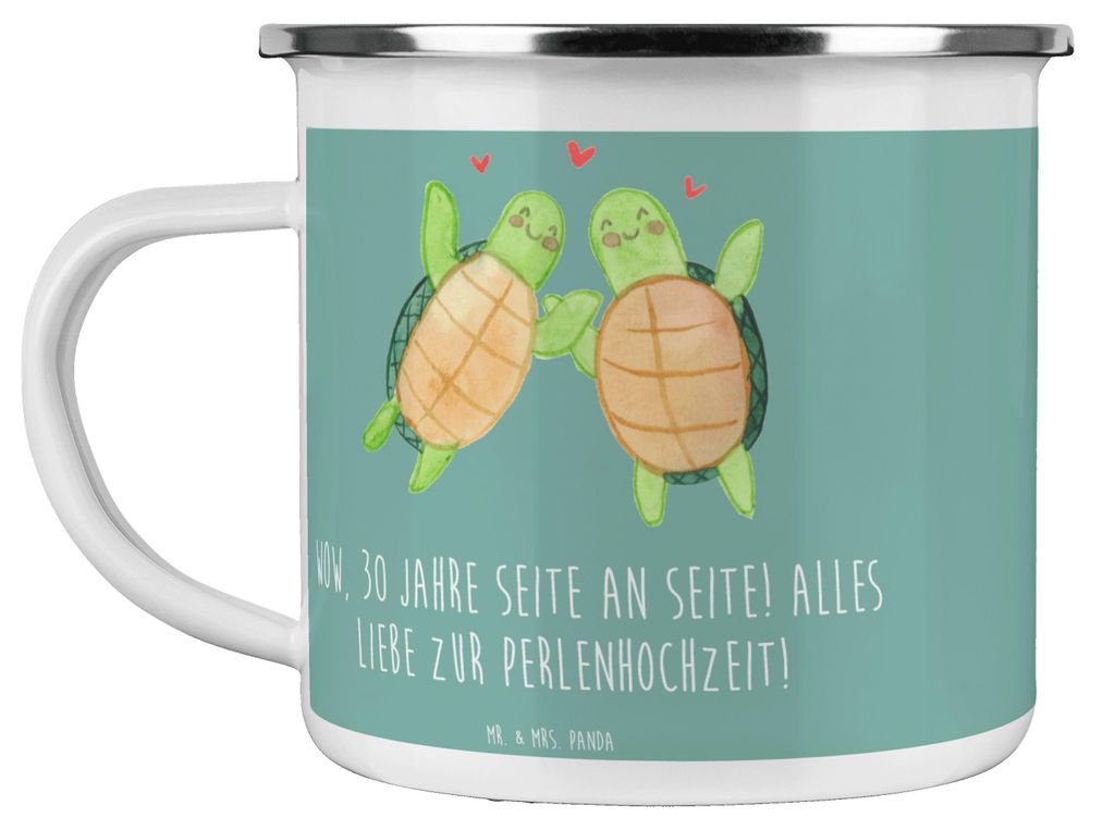 Mr. & Mrs. Panda Emaille Tasse 30. Hochzeitstag Perlenhochzeit - Meeresbrise - Geschenk, Heirat, Heiraten, Geschenke, Kaffeepott, Meilenstein, Weis...