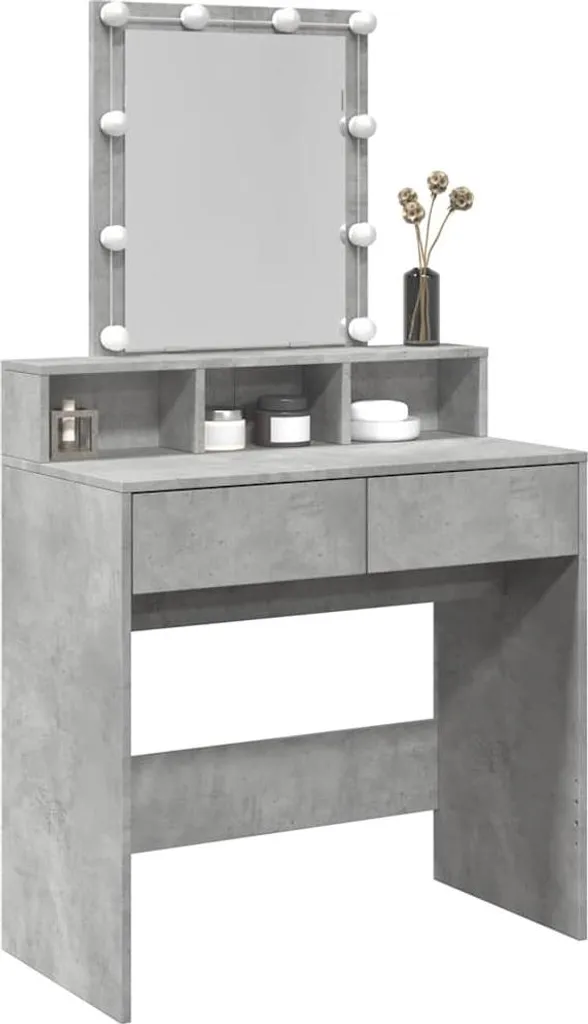 Coiffeuse LED Gris Béton 80x41 cm : Solution Rangement et Maquillage