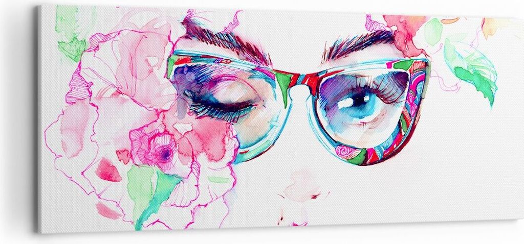 Bild auf Leinwand - Leinwandbild - Gläser Augapfel weiblich Farbe - 120x50cm - Wand Bild - Wanddeko - Leinwanddruck - Bilder - Kunstdruck - Wandde...