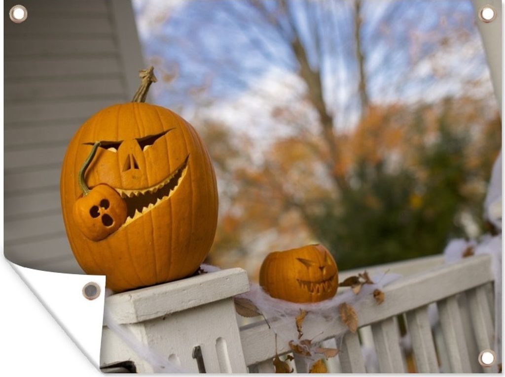 MuchoWow 80x60 cm Outdoor-Poster Gartendeko Sichtschutz Garten Poster für den Garten Halloween-Kürbisse