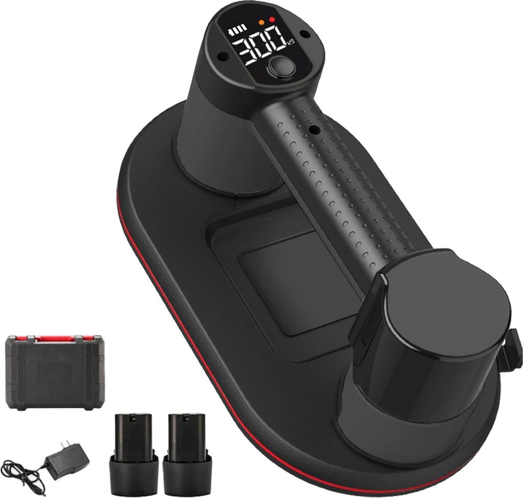 Glas- & Fliesenheber - Elektrischer Vakuum-Saugheber - Tragkraft 300 kg - Smart-Display - Zwei Akkus - Große Saugplatte - Braun