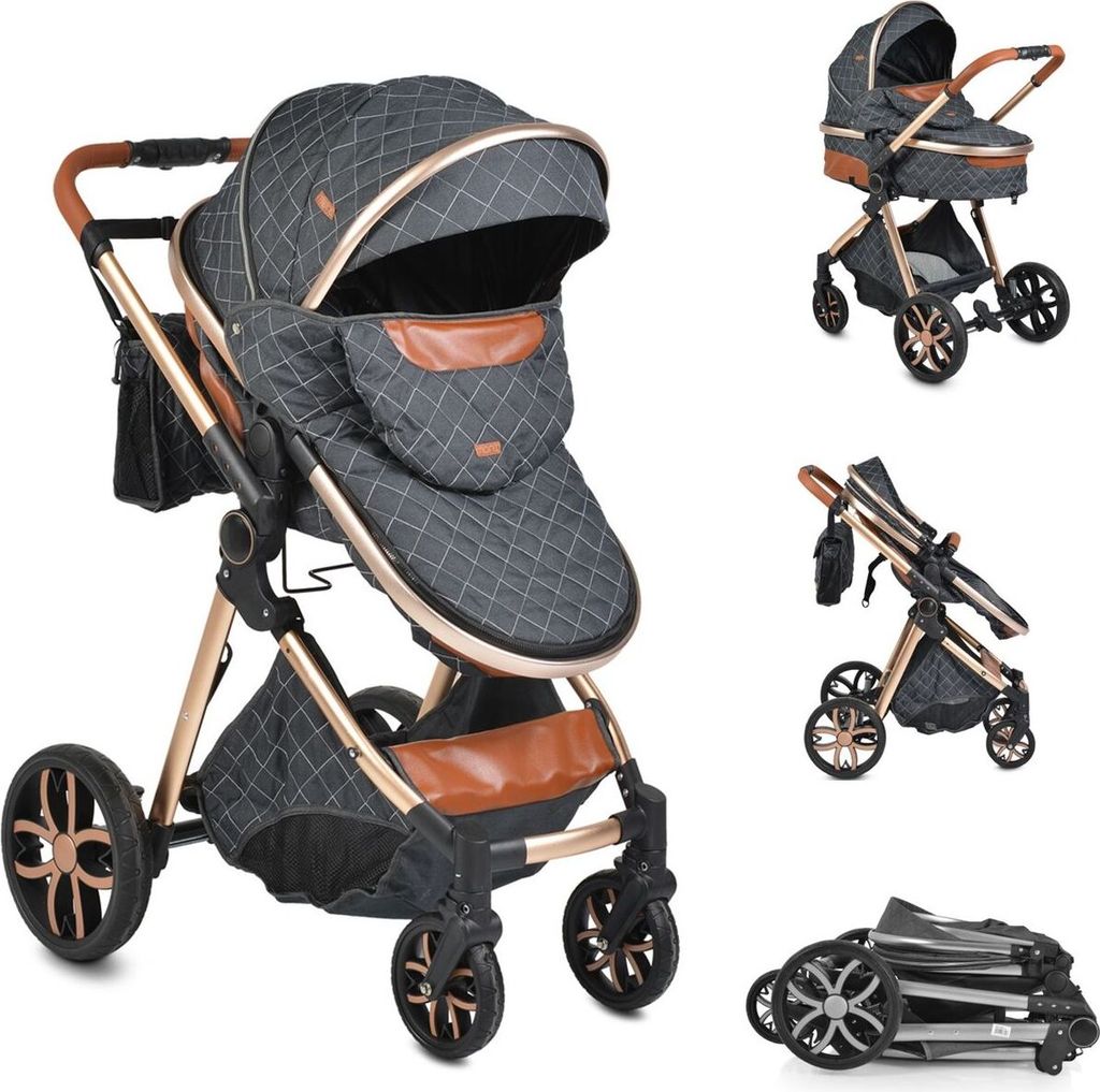 Moni Kinderwagen Alma Sportsitz Tragetasche umbaubar Wickeltasche Sitz umkehrbar schwarz