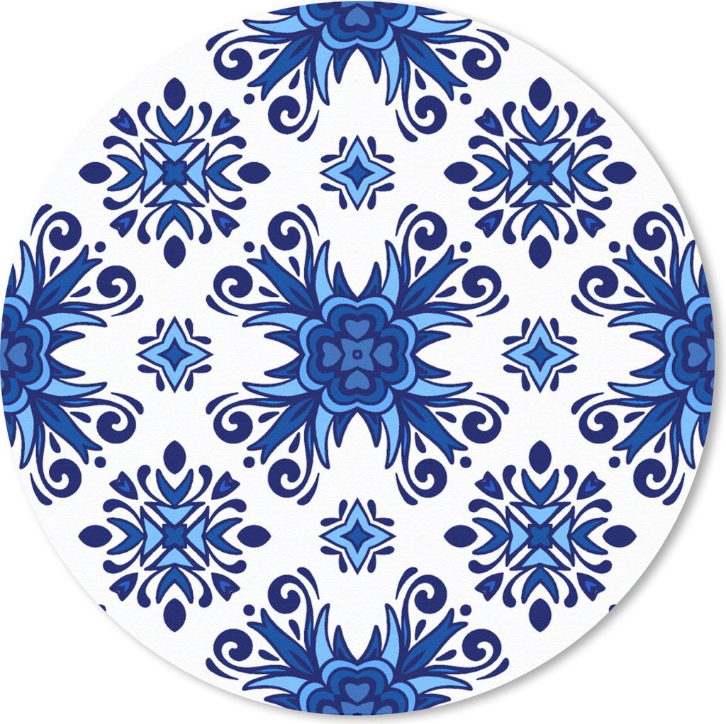 MuchoWow Mauspad Mousepad Fliese - Blume - Blau - Muster 40x40 cm - Mousepads - Maus Mat - Pad - Mausunterlage - Schreibtisch Accessoires