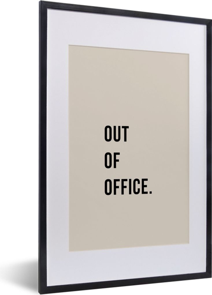 MuchoWow Gerahmtes Poster Zitate - Außer Haus - Beige 40x60 cm - Poster mit Schwarzem Bilderrahmen Wandposter Rahmen Foto Bilder - Poster in Rahmen