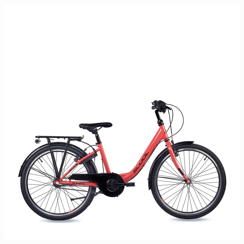 24 Zoll Kinderfahrrad, 3-Gang, Mädchenfahrrad, S’COOL chiX, ab 7–11 Jahre, 130–145 cm, Koralle/Dunkelrot