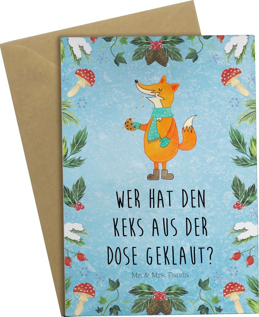 Mr. & Mrs. Panda Beileidskarte Fuchs Keksdose - Eisblau - Geschenk, osterkarten, babykarte, hochzeitskarten, einladungskarten, Weihnachten, weihnac...