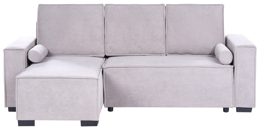 BELIANI 3-Sitzer Ecksofa Grau Stoff Gepolstert L-Förmig mit Chaiselongue Rechts Armlehnen Schlaffunktion Stauraum 2 Kissen Modernes Schlafsofa