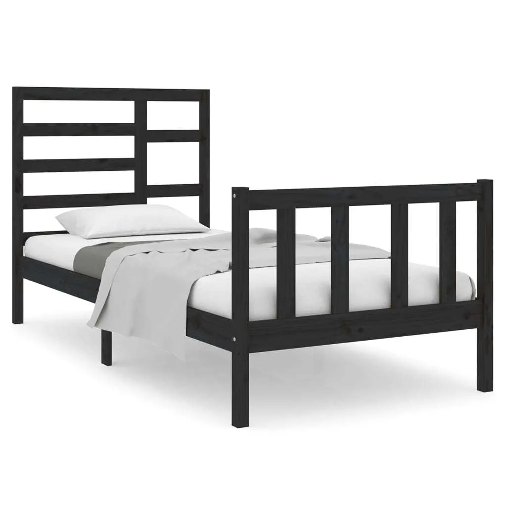 Cadre de lit simple en bois massif noir 75x190 cm pour petit espace