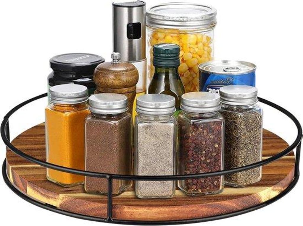 Lazy Susan aus Holz – Drehplatte für die Küche – Organizer – Drehplatte für Kühlschrank, Küchenschrank, Esszimmer – rutschfeste Drehpl...