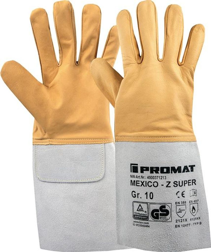 Schweißerhandschuhe Mexico Z Super Gr.10 gelb/grau Ziegennappa-/Spaltleder 10 PA
