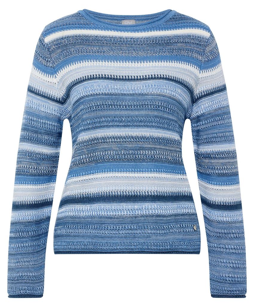 Rabe Damen Strickpullover Butterfly Blau Weiß Rundhals gestreift
