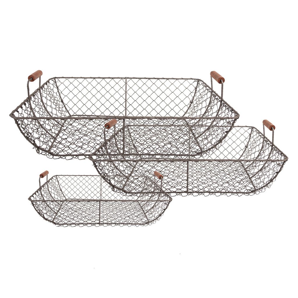 Clayre & Eef Aufbewahrungskorb 3er Set 40x34x15 / 36x30x14 / 32x26x13 cm Braun Metall