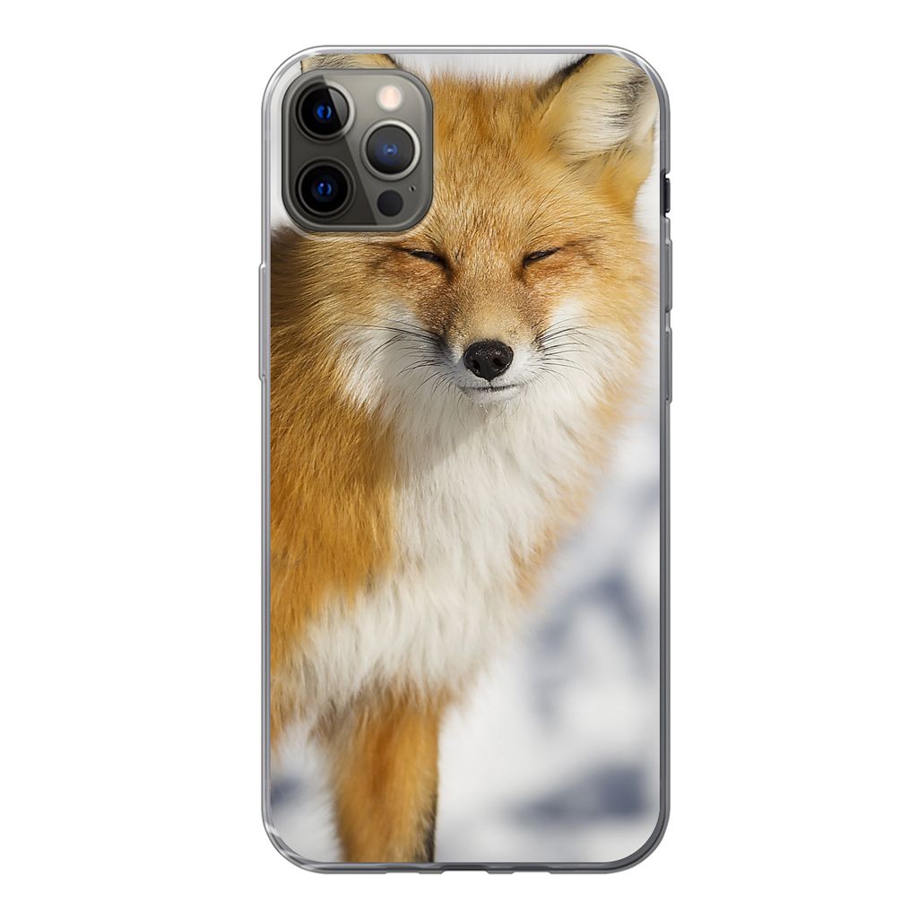 MuchoWow Handyhülle Schutzhülle Hülle für iPhone 12 Pro Max Fuchs - Schnee - Rot Silikon Softcase Handy Hülle - Hartschale