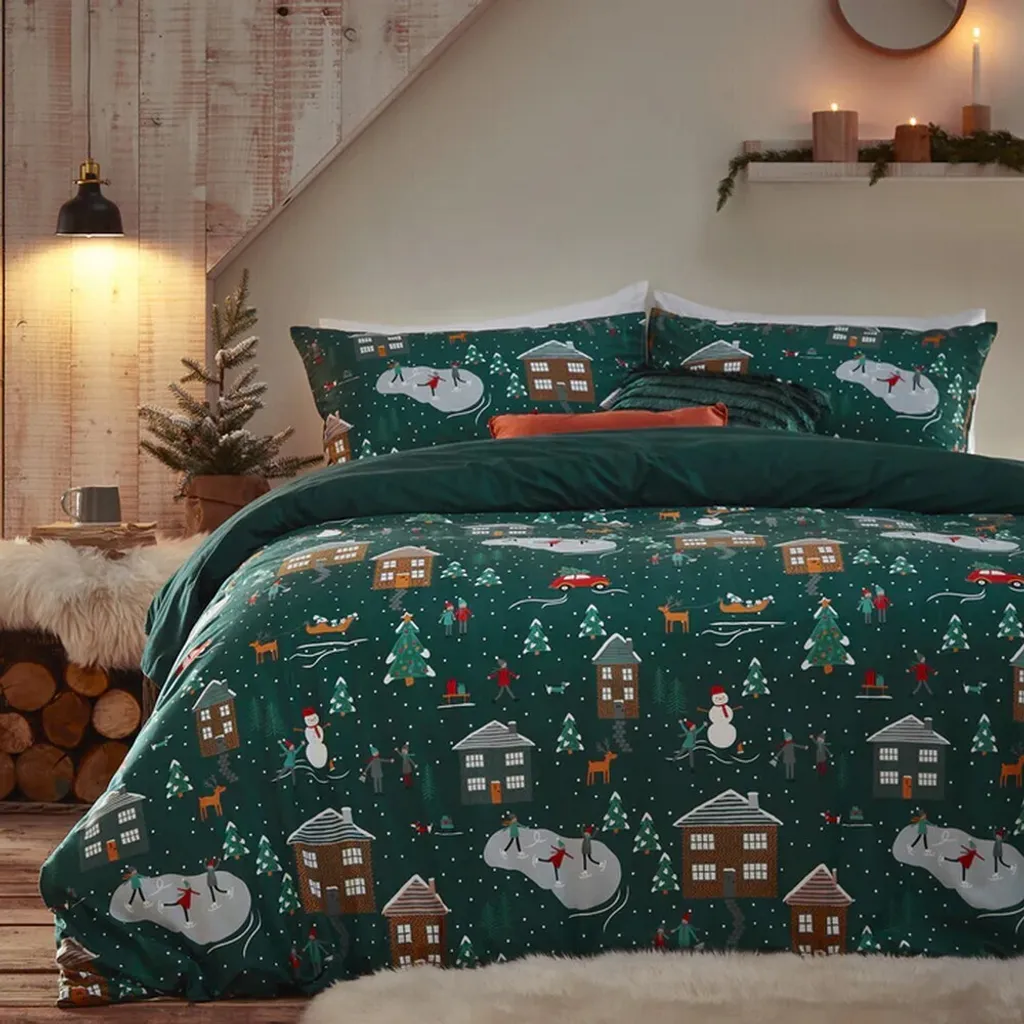 Housse de couette Winter Pines Furn RV2716 en polaire vert sapin 1 place