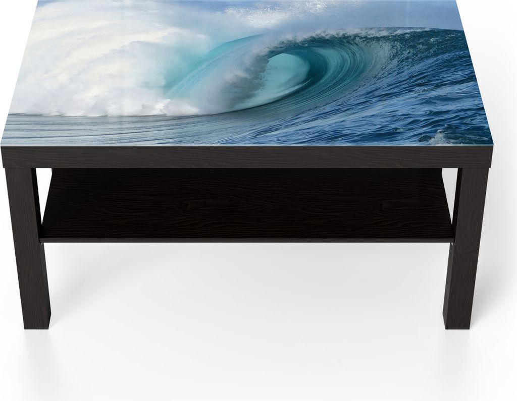 DEQORI Couchtisch 90x55 cm Schwarz 'Welle der Ewigkeit' Glas Beistelltisch Glastisch modern