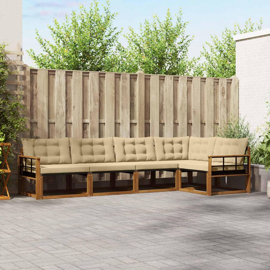 "im Sonderangebot"Outdoor-Sofagarnitur - CLORIS - Balkonmöbe/Sitzgruppe - mit Kissen 5 pcs - Moderne Design - Natur und Beige - Gartensofas Promot...