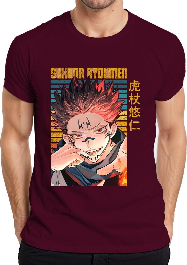 Sukuna Ryoumen Jujutsu Kaisen Dämon rot düster Fan Geschenk Herren T-Shirt, Burgundy, 3XL