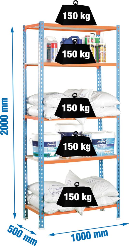 Simonrack Schwerlastregal MADERCLICK PLUS 5/500 458100025201055 blau, orange 100,0 x 50,0 x 200,0 cm