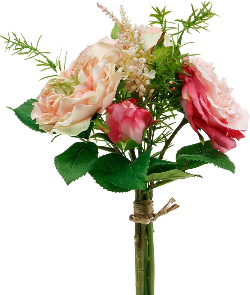 Rosenstrauß Kunstblumen Rosa Seidenrosenstrauß Deko Frühling Tischdeko VIANA