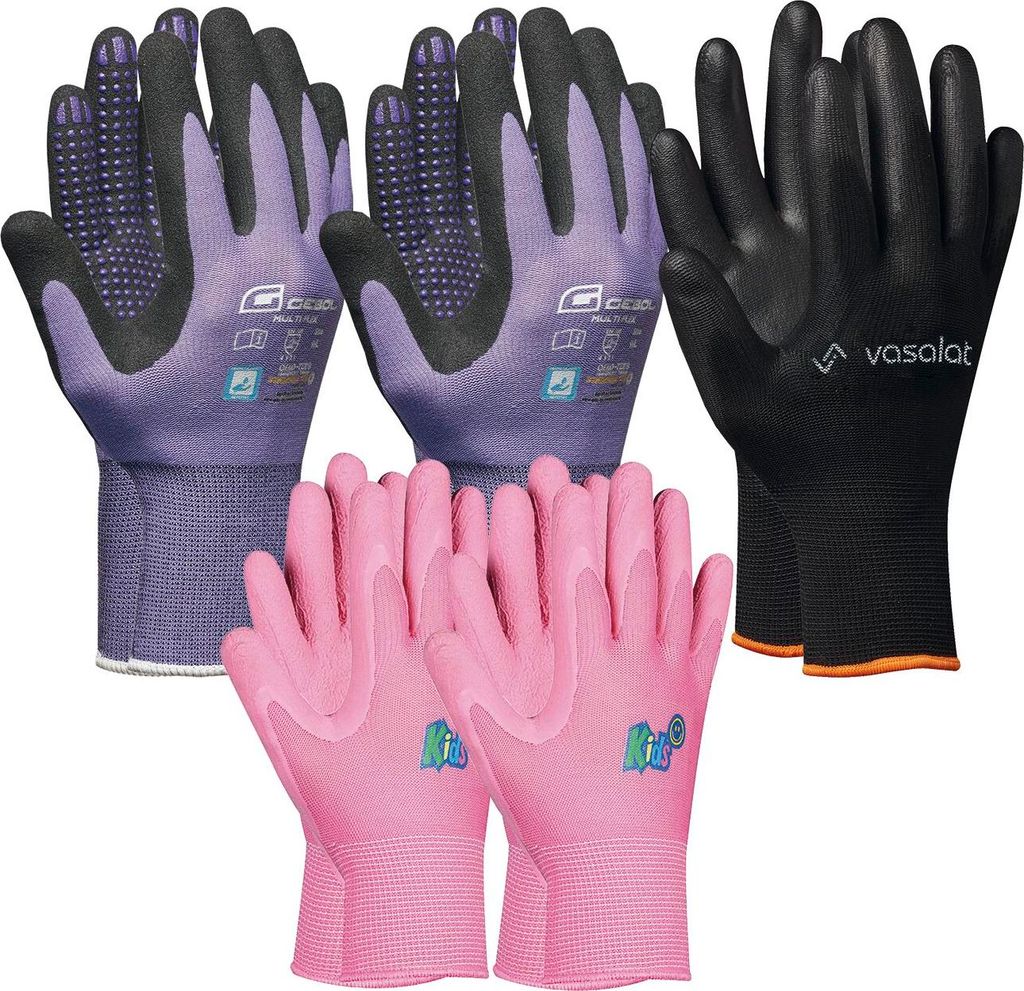 Arbeitshandschuhe Kinder 5 - 8 Jahre - Kinder Gartenhandschuhe 2x Pink + 2x Multiflex Handschuhe Damen Größe 8