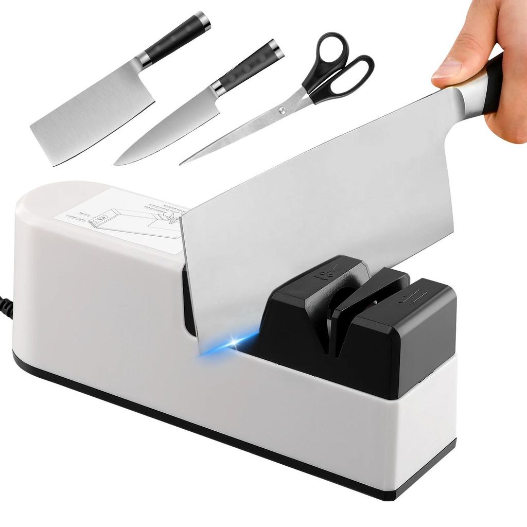 Elektrischer 4-in-1 Messerschärfer - Messerschleifer für Küchenmesser - Schleifen und Polieren - Multifunktional - Metallgehäuse - Weiß