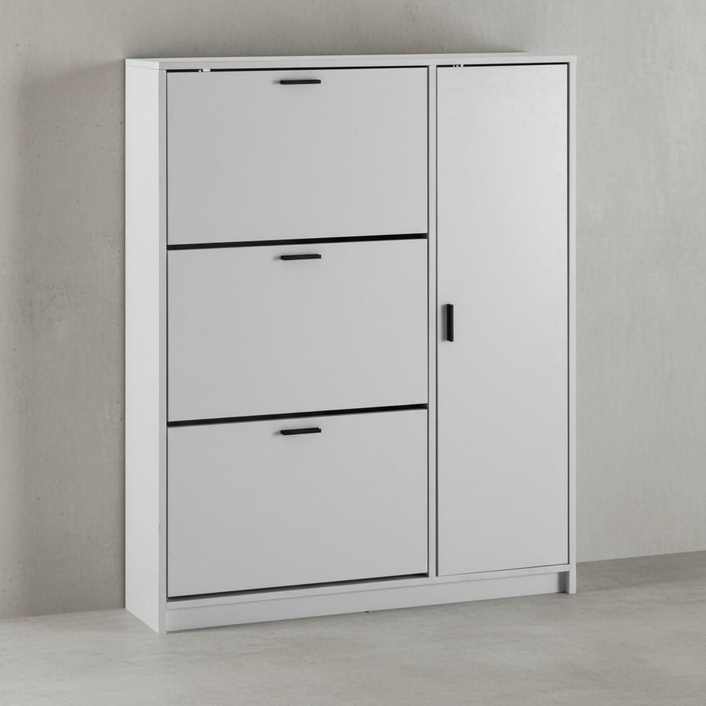 Schuhschrank Weiß 90x120x24 cm Schuhkipper Geschlossen, Schuhkommode Modern, Flurschrank mit Ablage, Schuhaufbewahrung Flurkommode für Schuhe Hoch