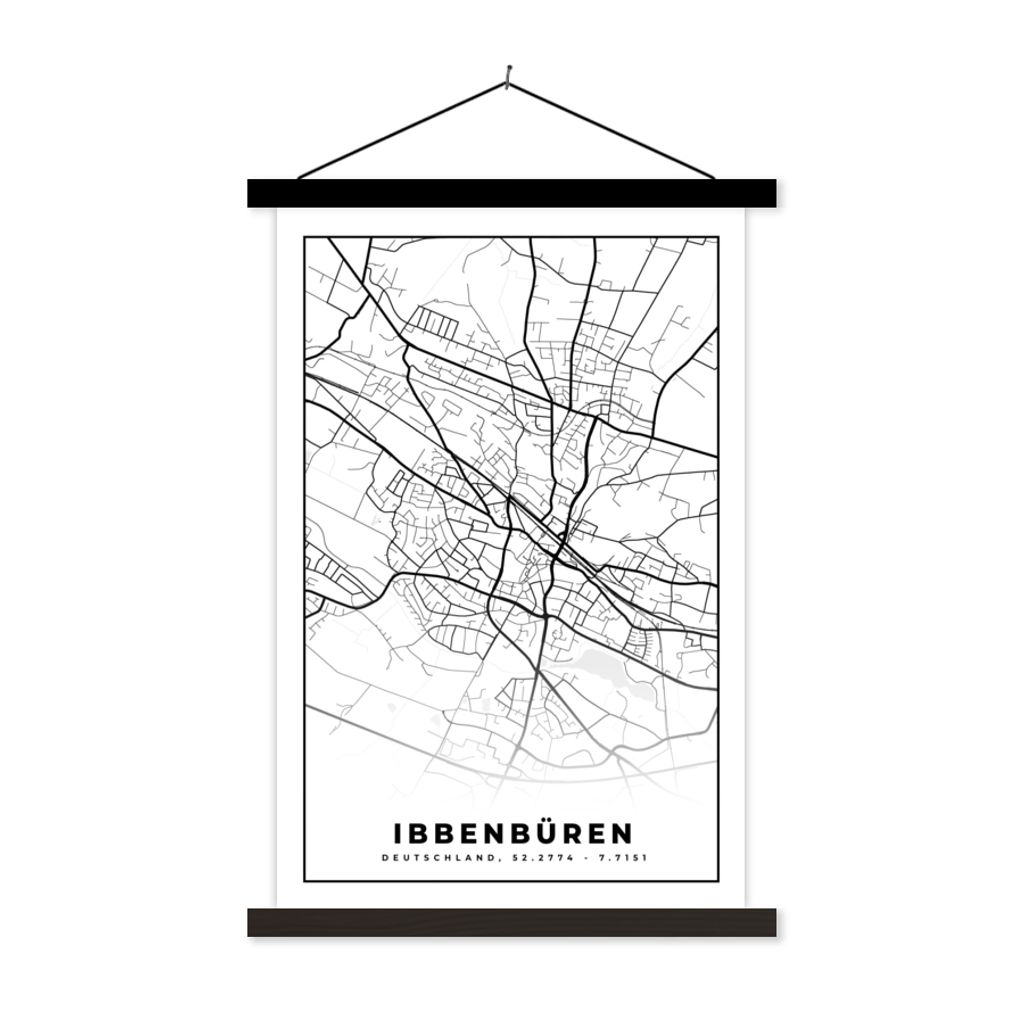 MuchoWow Textilposter Karte - Ibbenbüren - Karte - Stadtplan 40x60 cm mit schwarzem Rahmen - Wanddekorationen