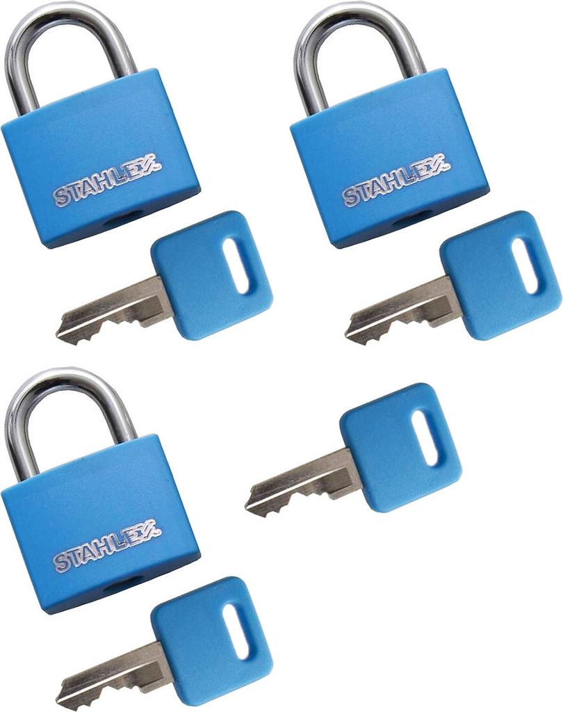 Set mit 3 Vorhängeschlössern (20 mm, blau, mit 4 Schlüsseln)