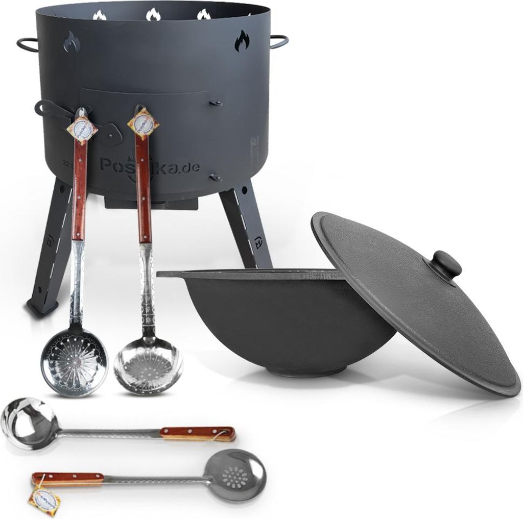 ZarenhoFF Utschak-Set Ø 49 cm mit Kessel, Schaumlöffel, Schöpfkelle und Deckel für Plov