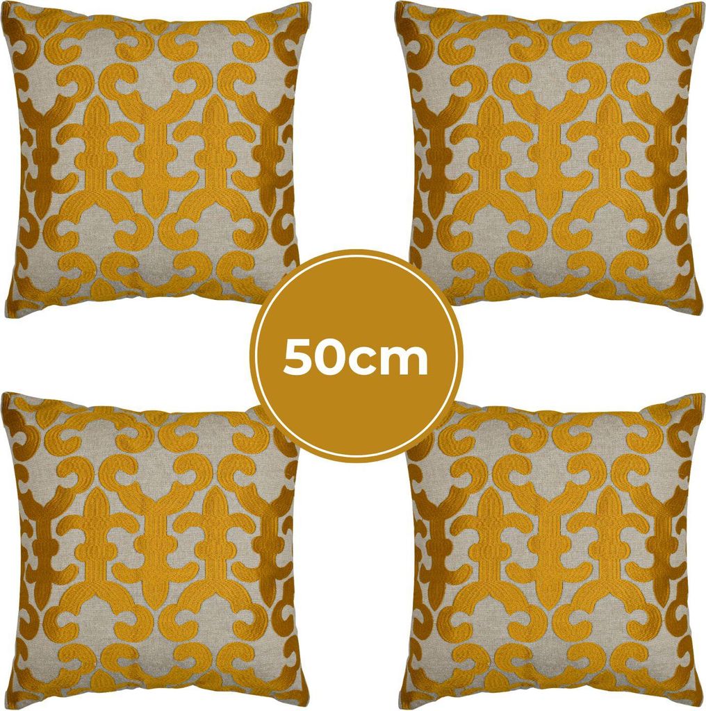 Marrakesch 4er Set Kissenbezug Kissen 50x50 cm groß | Sofakissen Kuschelkissen aus Baumwolle bestickt als Wohnzimmer Deko auf dem Sessel & Sofa | ...