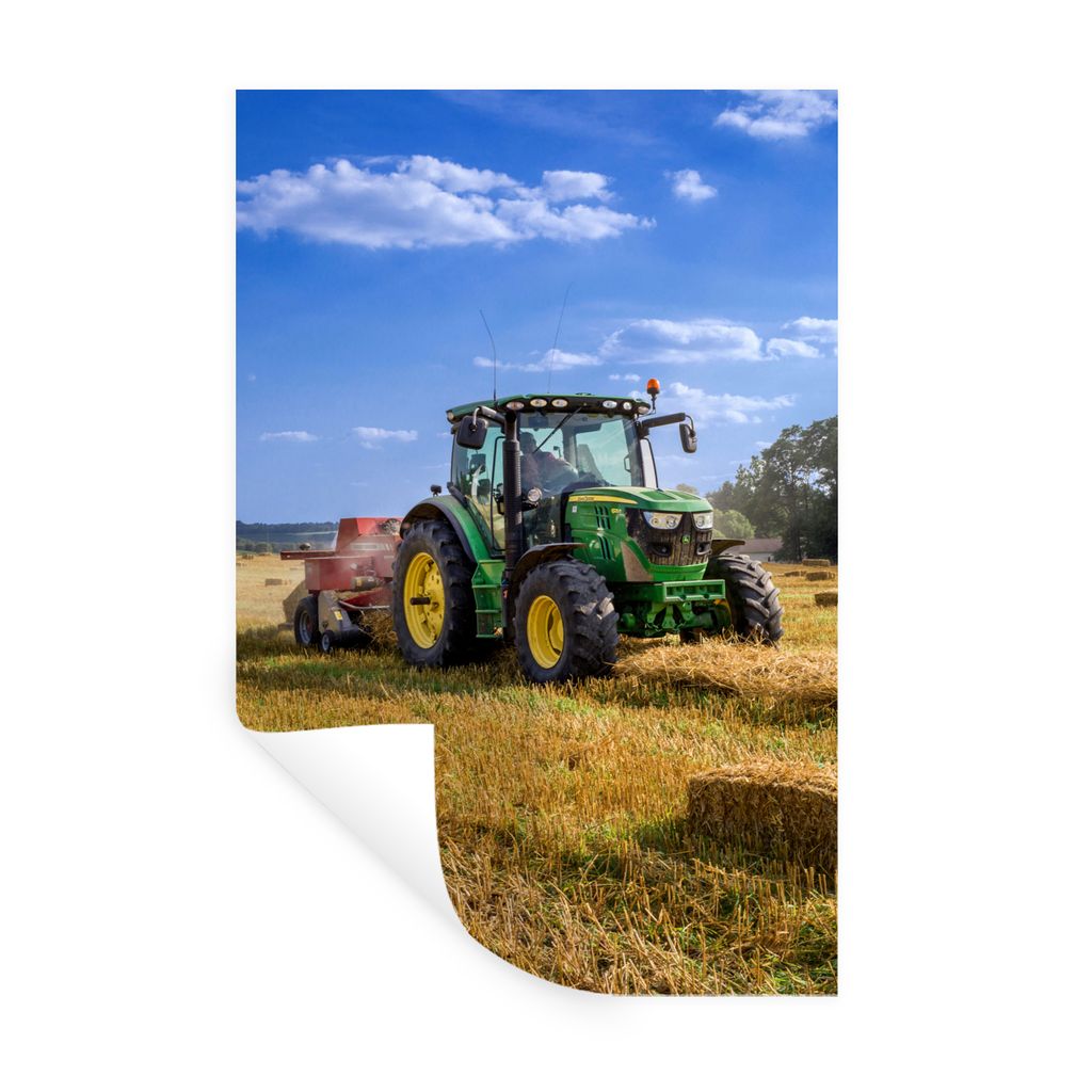MuchoWow Wandtattoo Wandsticker Wandaufkleber Traktor - Bauernhof - Heu - Feld - Sonne - Landleben 60x90 cm Selbstklebend und Repositionierbar - ...