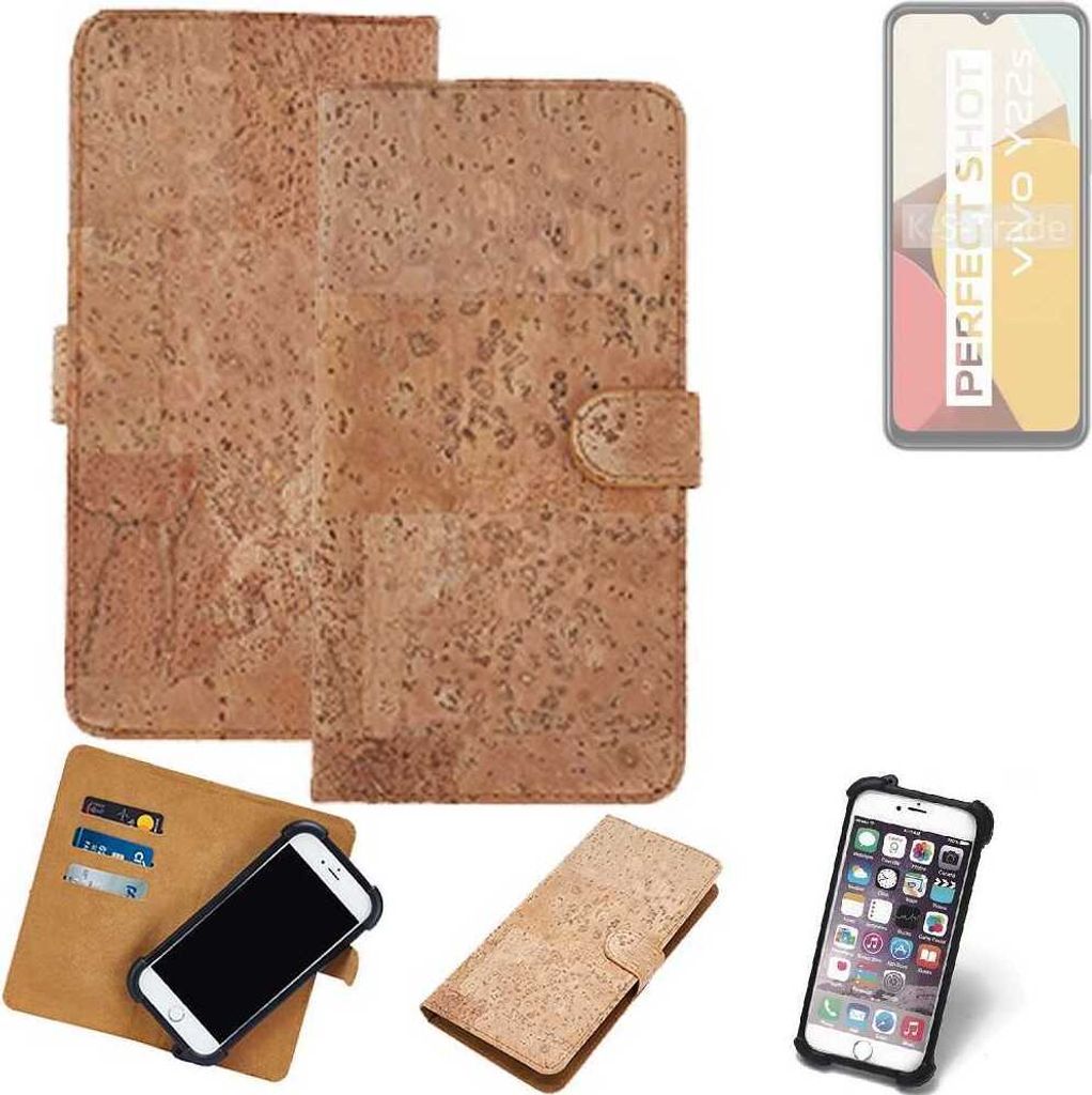 K-S-Trade Hülle kompatibel mit Vivo Y22s Kork Handyhülle Cover Schutzhülle TPU Case Bumper in Hellbraun, (1x)