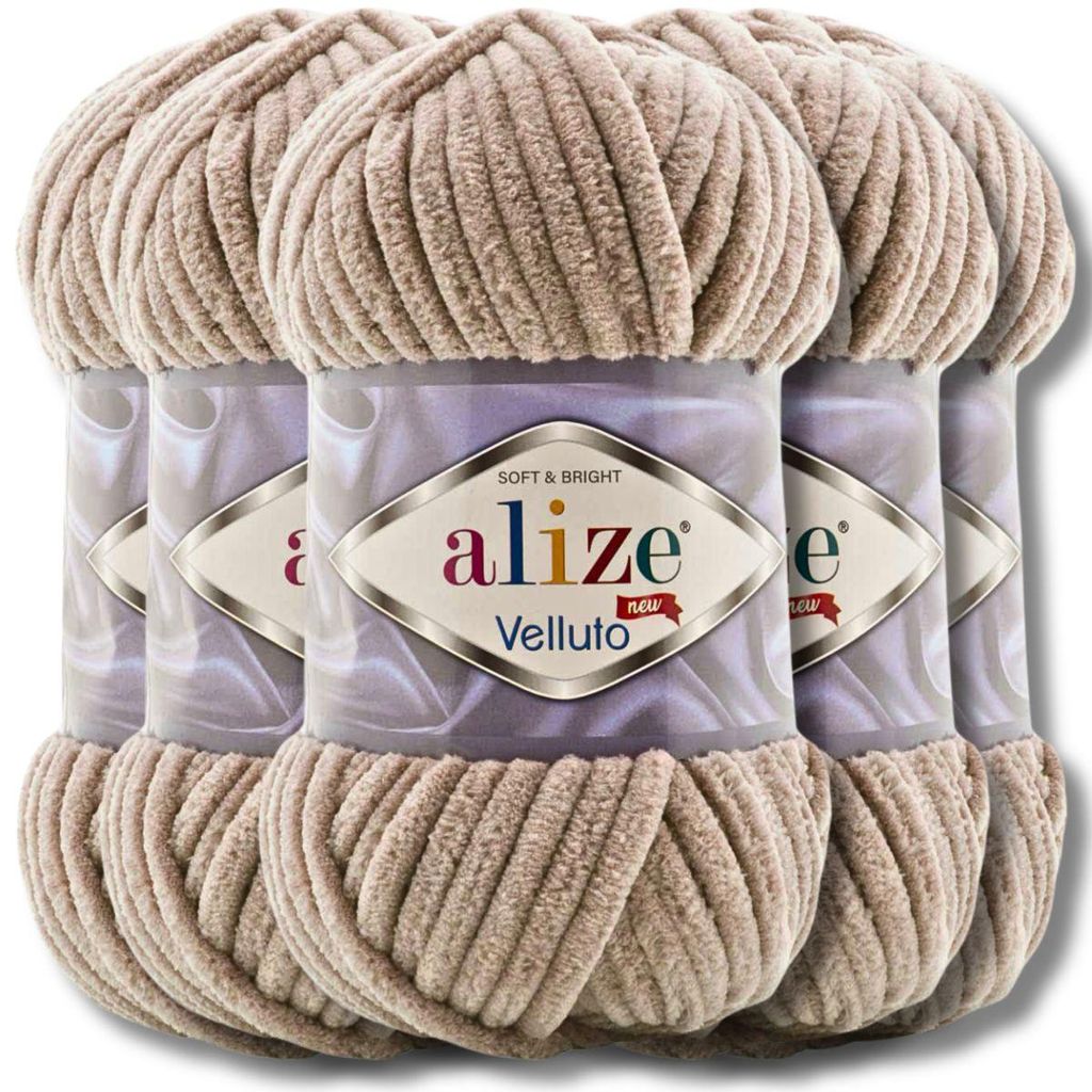 Alize 5x 100g Velluto, dikke wol, effen kleur, chenille, Productafbeelding 