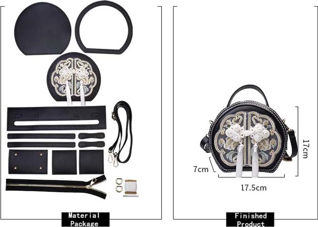 Borsa Rotonda Ricamata DIY Stile Cinese 17cm Nero | Kit Creativo
